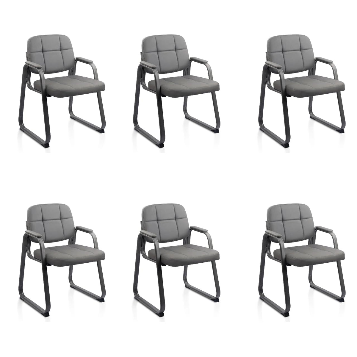 CLATINA Waiting Room Guest Chair with Bonded Leather Padded Arm Rest for Office Reception and Conference Desk Black with Sled Base Brown 1 Pack