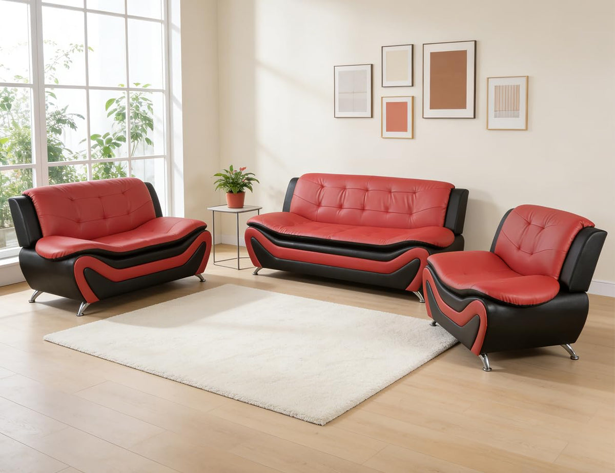 Leather Sectional Sofa Couches, Living Room Sofa and Loveseat Set, Faux Leather Couch and Loveseat Set for Office/Bedroom/Apartment, Cream