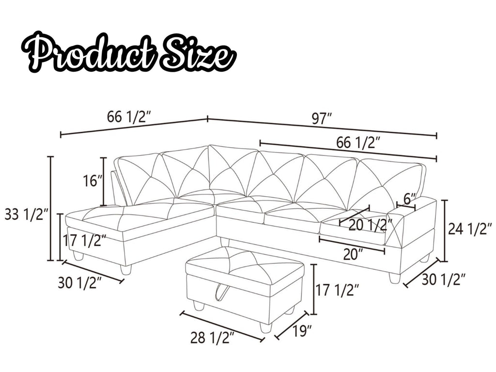 97.5" L-Shaped Modular Sectional Sofa with Movable Chaise & Storage Ottoman, 3 Piece Convertible Leather Couch, 4 Seat Gloss Black Living Room Furniture Set for Apartment Home Office
