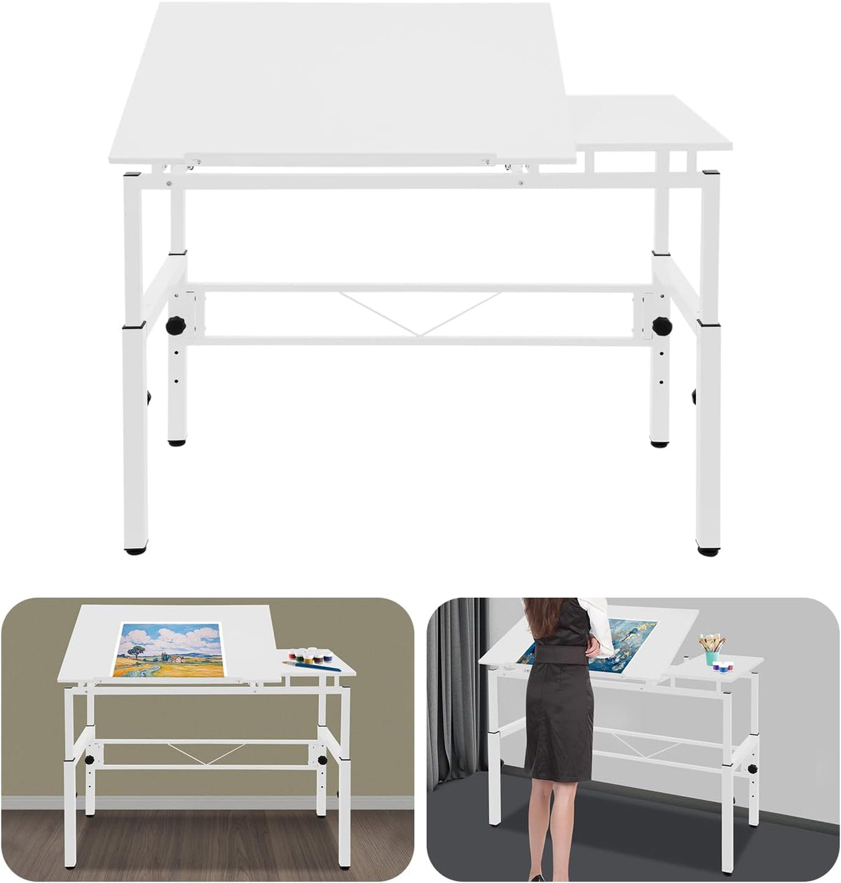 YIYIBYUS 0-30 Â° Tiltable Tabletop Drawing Desk, Floorstanding Drawing Table White Art Desk Artist Drafting Table Office Table Architectural Drawing Desk Computer Desk Craft Desk Hobby Table