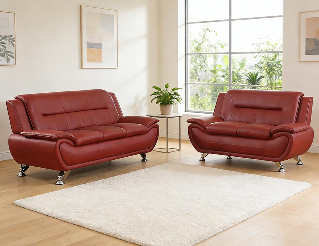 Leather Sectional Sofa Couches, Living Room Sofa and Loveseat Set, Faux Leather Couch and Loveseat Set for Office/Bedroom/Apartment, Cream
