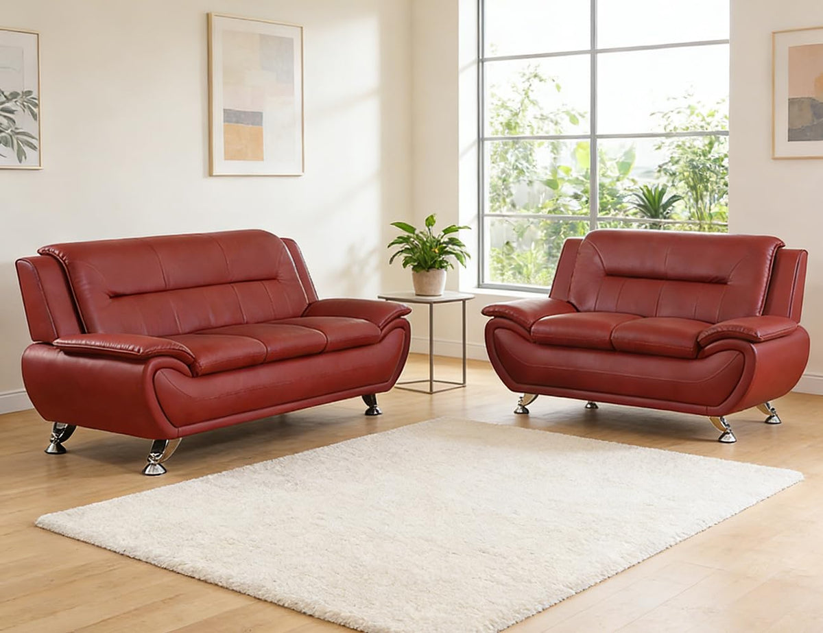 Leather Sectional Sofa Couches, Living Room Sofa and Loveseat Set, Faux Leather Couch and Loveseat Set for Office/Bedroom/Apartment, Cream