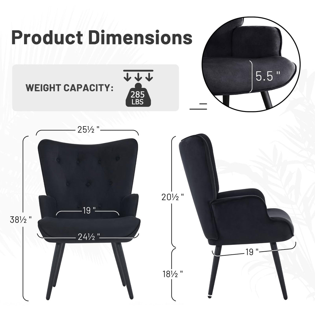 Furniliving PU Leather Accent Chair for Living Room, Upholstered Reading Chair with High Backrest, Tufted-Button Wingback Armchair for Bedroom, Dressing Room, Home Office, Brown, Set of 2