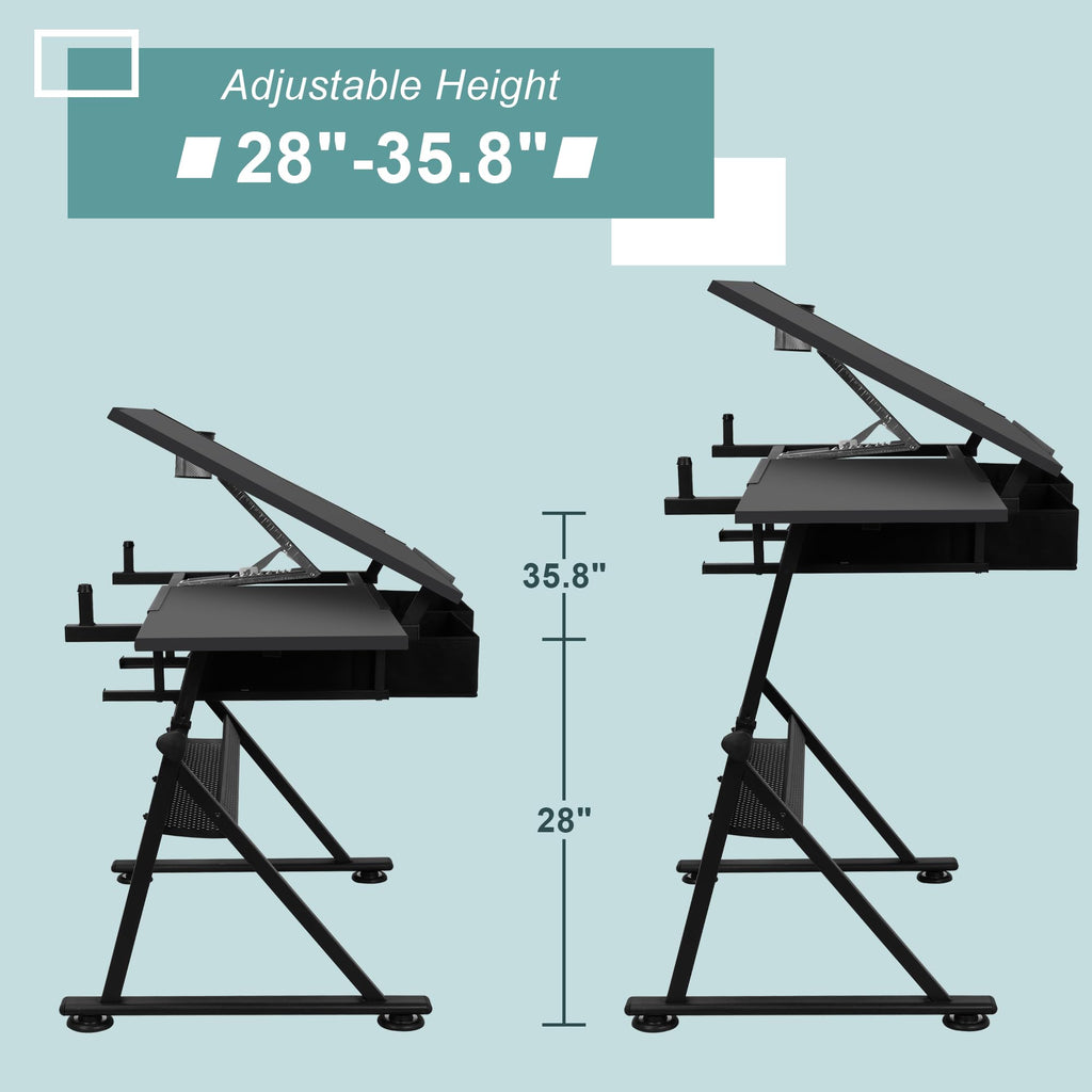 ZENY Adjustable Drafting Table with Stool Tilting Drawing Desk Artist Table