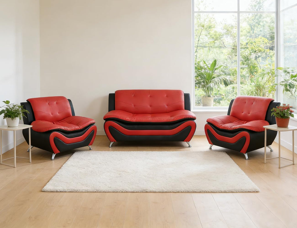 Leather Sectional Sofa Couches, Living Room Sofa and Loveseat Set, Faux Leather Couch and Loveseat Set for Office/Bedroom/Apartment, Cream