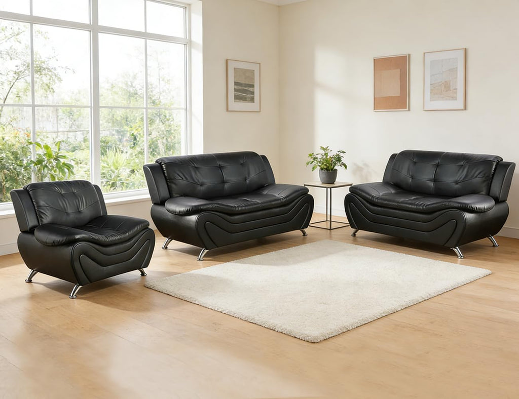 Leather Sectional Sofa Couches, Living Room Sofa and Loveseat Set, Faux Leather Couch and Loveseat Set for Office/Bedroom/Apartment, Cream
