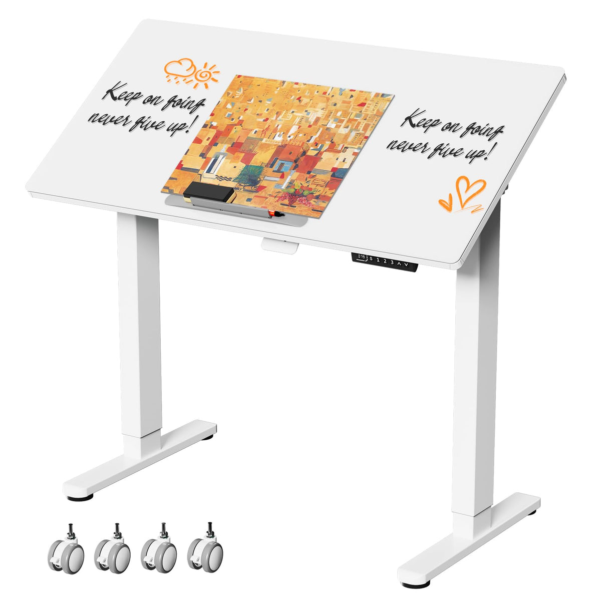 35" Glass Standing Desk, 90Â° Tilt Height Adjustable Drafting Table