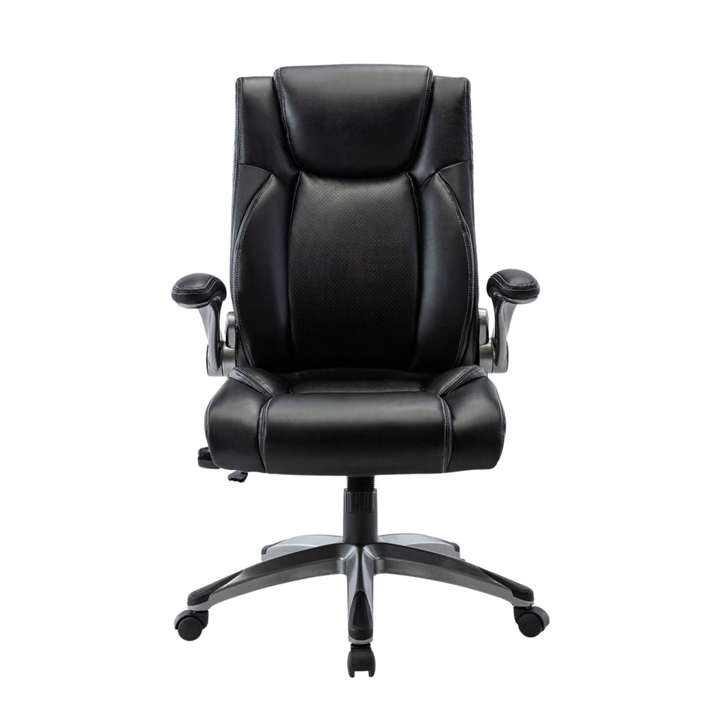 COLAMY High Back Executive Office Chairs, Ergonomic PU Leather Desk Chairs with Flip-Up Armrests, Adjustable Height, Lumbar Support, Comfortable Computer Chairs for Home Office, Set of 2