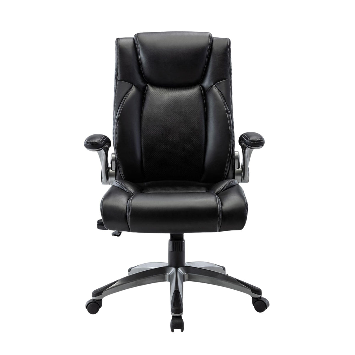 COLAMY High Back Executive Office Chairs, Ergonomic PU Leather Desk Chairs with Flip-Up Armrests, Adjustable Height, Lumbar Support, Comfortable Computer Chairs for Home Office, Set of 2