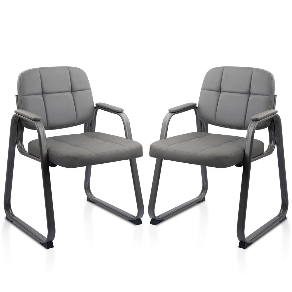 CLATINA Waiting Room Guest Chair with Bonded Leather Padded Arm Rest for Office Reception and Conference Desk Black with Sled Base Brown 1 Pack