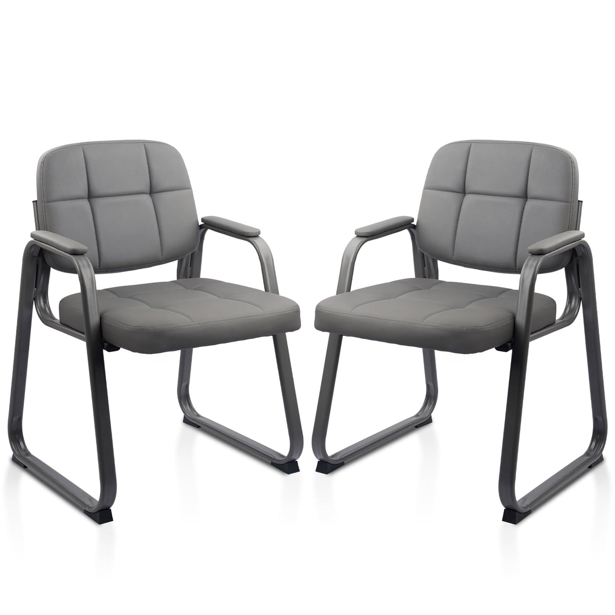 CLATINA Waiting Room Guest Chair with Bonded Leather Padded Arm Rest for Office Reception and Conference Desk Black with Sled Base Brown 1 Pack