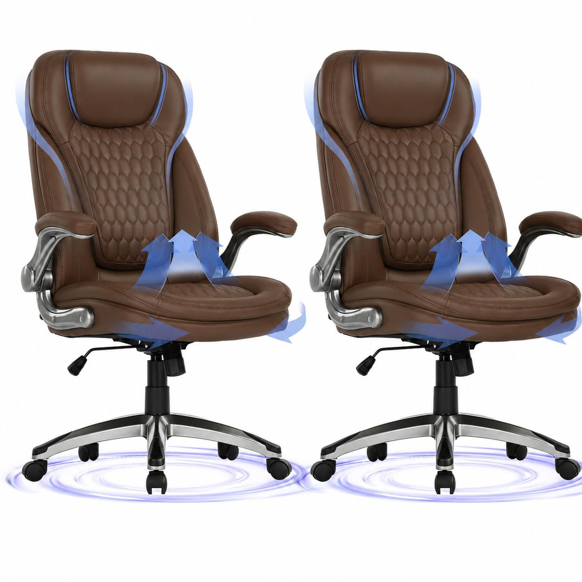 COLAMY High Back Executive Office Chairs, Ergonomic PU Leather Desk Chairs with Flip-Up Armrests, Adjustable Height, Lumbar Support, Comfortable Computer Chairs for Home Office, Set of 2