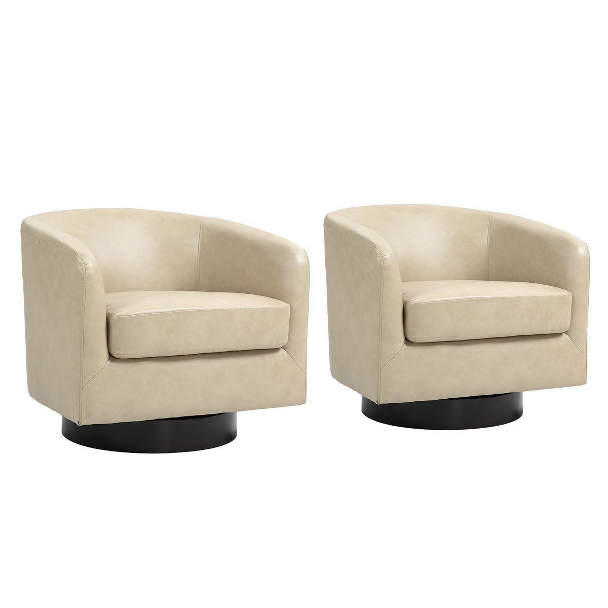 Faux Leather Swivel Accent Chairs Set of 2, Barrel Armchair, Brown