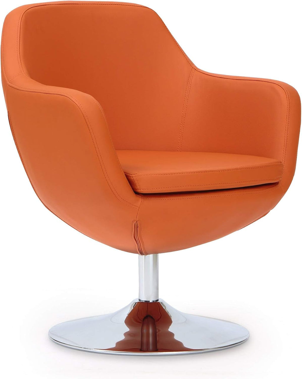 Manhattan Comfort Caisson Swivel Accent Chair Set of 2 with 360Â° Turn, Hand Upholstered Faux Leather & Polished Chrome, Removable Cushion, Modern Design for Office & Living Room, Orange Faux