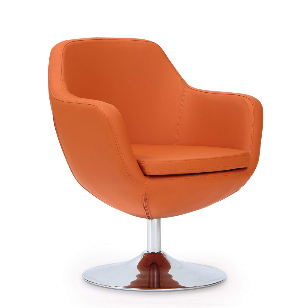 Manhattan Comfort Caisson Swivel Accent Chair Set of 2 with 360Â° Turn, Hand Upholstered Faux Leather & Polished Chrome, Removable Cushion, Modern Design for Office & Living Room, Orange Faux
