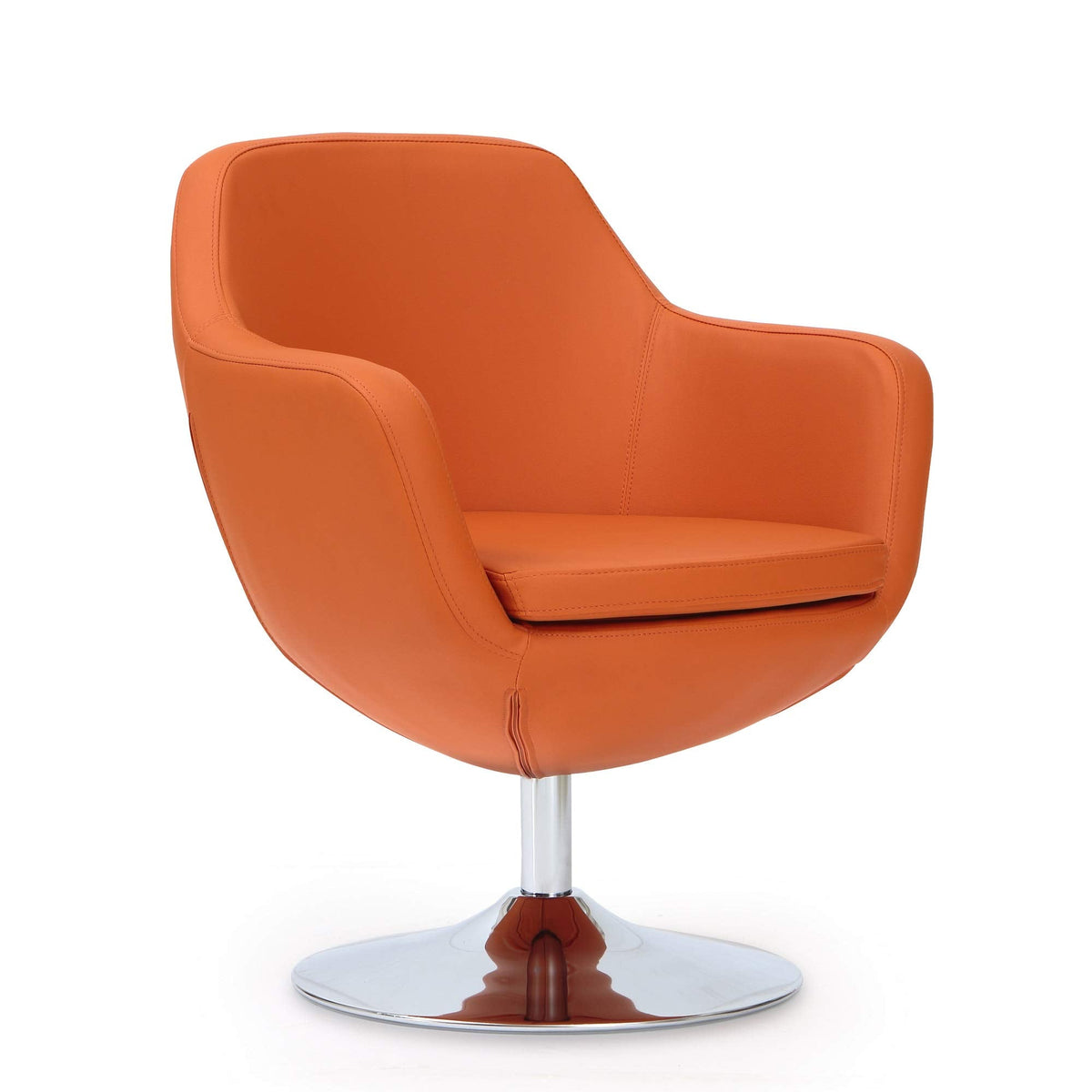Manhattan Comfort Caisson Swivel Accent Chair Set of 2 with 360Â° Turn, Hand Upholstered Faux Leather & Polished Chrome, Removable Cushion, Modern Design for Office & Living Room, Orange Faux