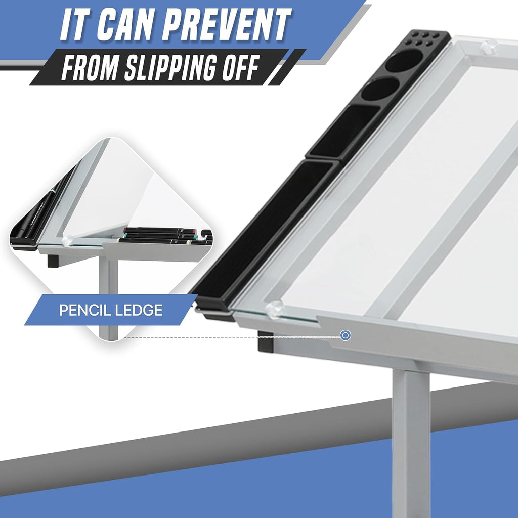 Drafting Table, Clear Glass, Angle Adjustable Top