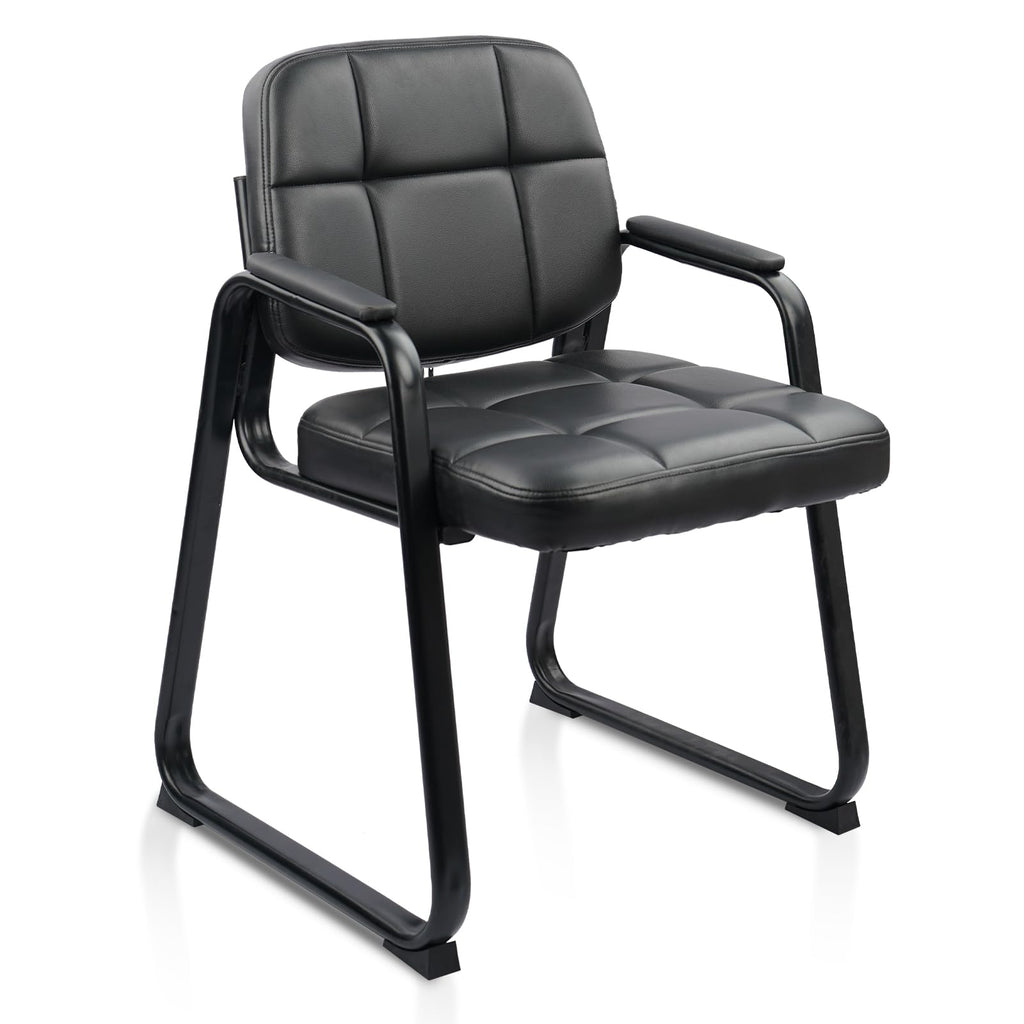 CLATINA Waiting Room Guest Chair with Bonded Leather Padded Arm Rest for Office Reception and Conference Desk Black with Sled Base Brown 1 Pack