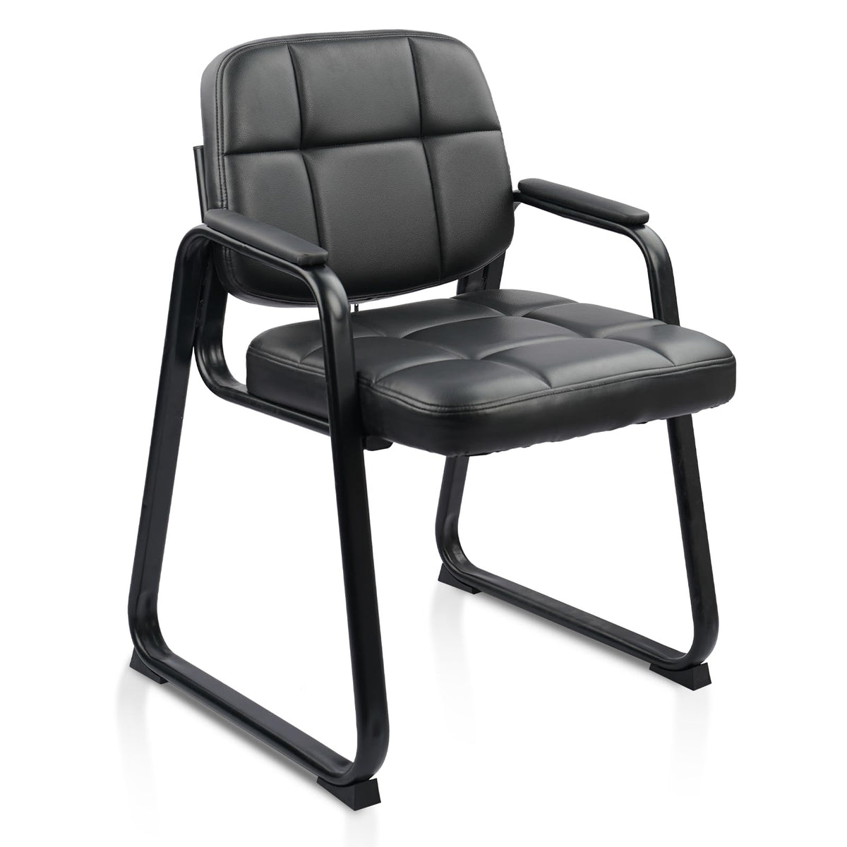 CLATINA Waiting Room Guest Chair with Bonded Leather Padded Arm Rest for Office Reception and Conference Desk Black with Sled Base Brown 1 Pack
