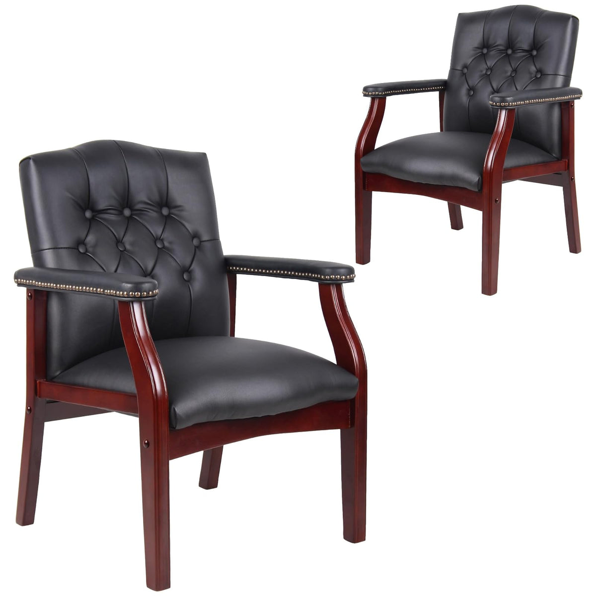 Leather Office Guest Chairs Set of 2, Ergonomic Waiting Room Chair with Arms Reception Chairs No Wheels Conference & Meeting Side Chairs Executive Furniture (Burgundy)