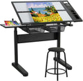 Glass Craft Table Drawing Desk â Drafting Tables Hobby Table Writing Studio Art Artist Desk with Adjustable Tilted Tabletop (Black-Newer)