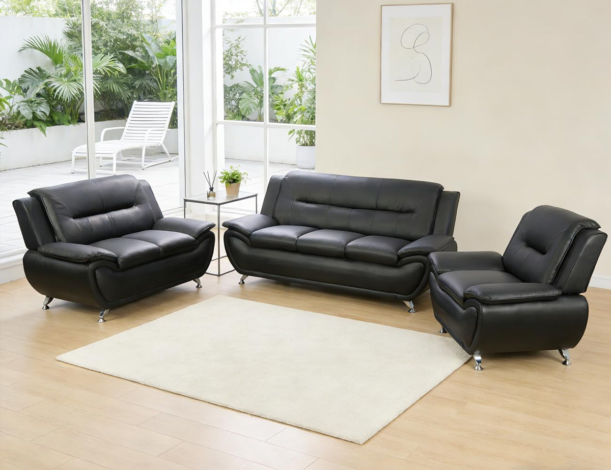 Leather Sectional Sofa Couches, Living Room Sofa and Loveseat Set, Faux Leather Couch and Loveseat Set for Office/Bedroom/Apartment, Cream