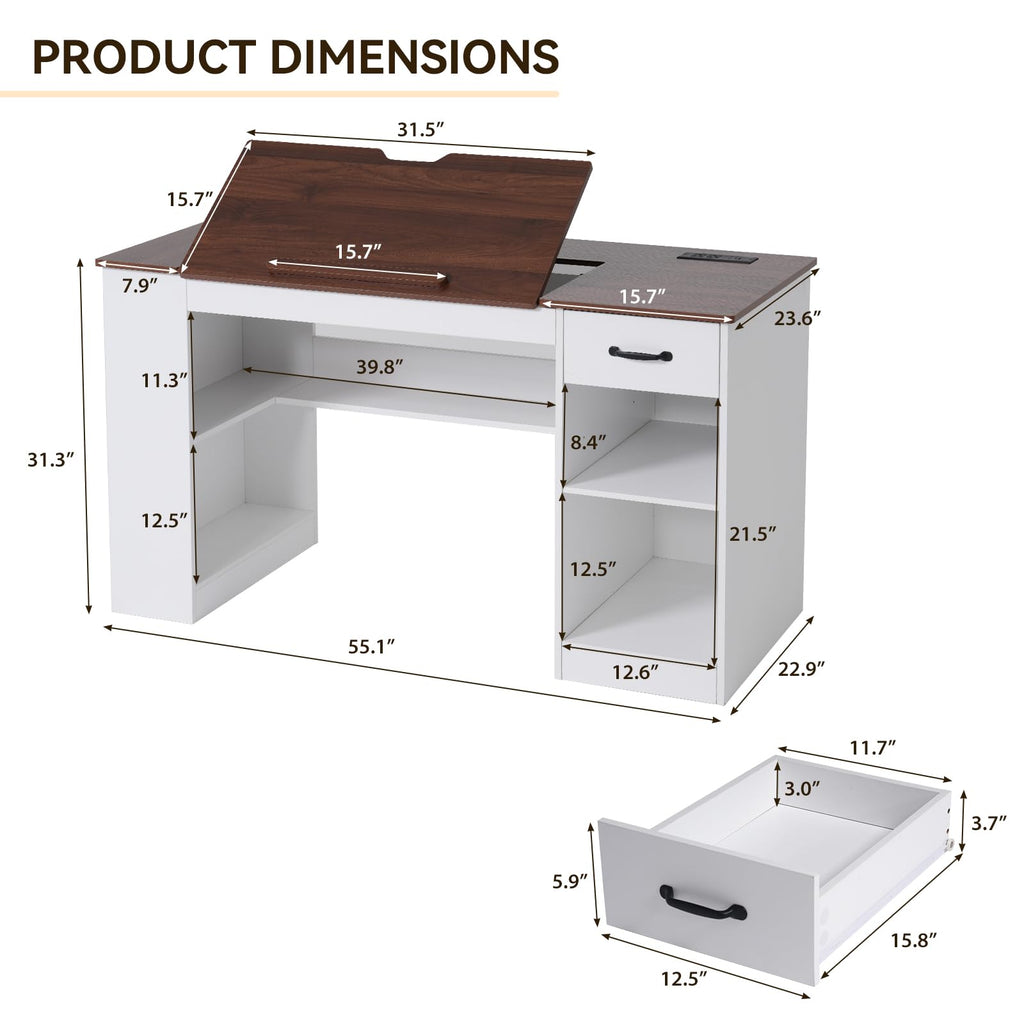 Verano Garden 55.1" Drafting Table, Craft Art Table, Computer Desk, Black