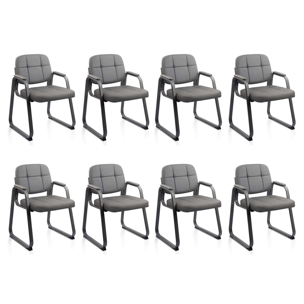 CLATINA Waiting Room Guest Chair with Bonded Leather Padded Arm Rest for Office Reception and Conference Desk Black with Sled Base Brown 1 Pack