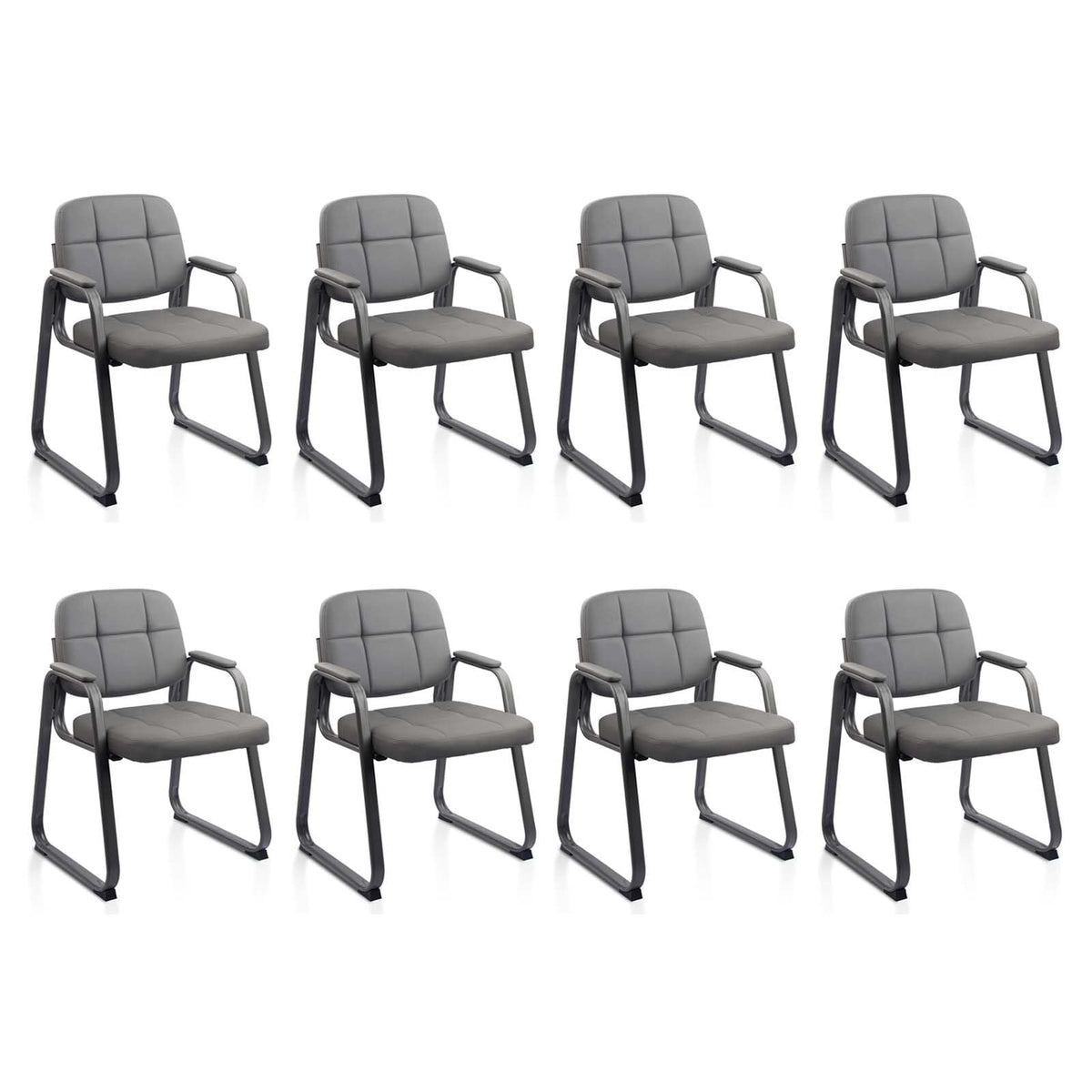 CLATINA Waiting Room Guest Chair with Bonded Leather Padded Arm Rest for Office Reception and Conference Desk Black with Sled Base Brown 1 Pack