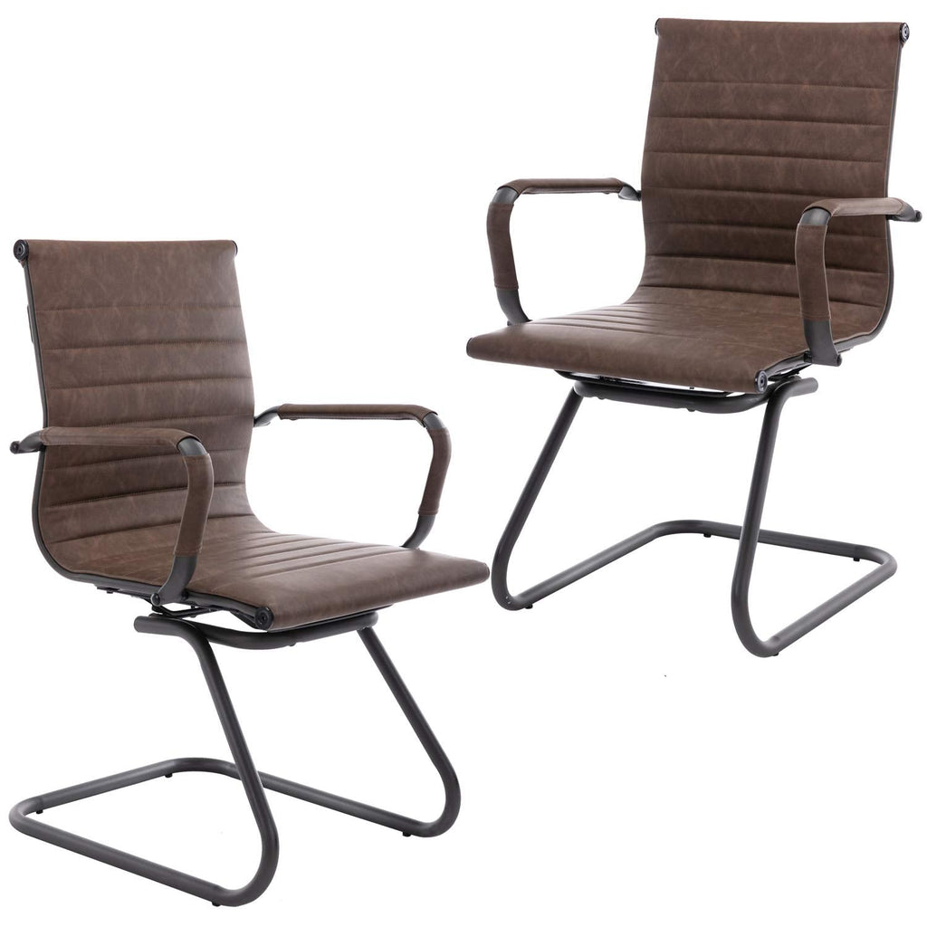 Reception Chairs Leather Conference Guest Chair Heavy Duty Back Support Office Chair, Set of 2 (Navy)