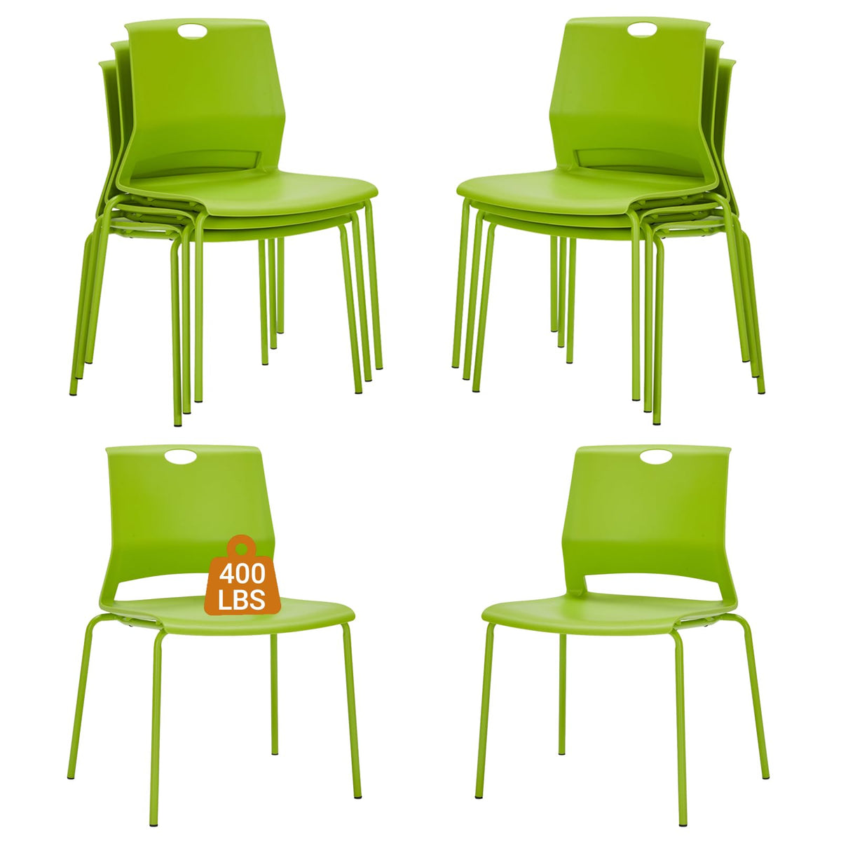 Sidanli Stackable Office Chairs, Red Guest Chairs with Comfortable Streamline Seat, Stacking Chairs No Wheels for Conference Room, Set of 4
