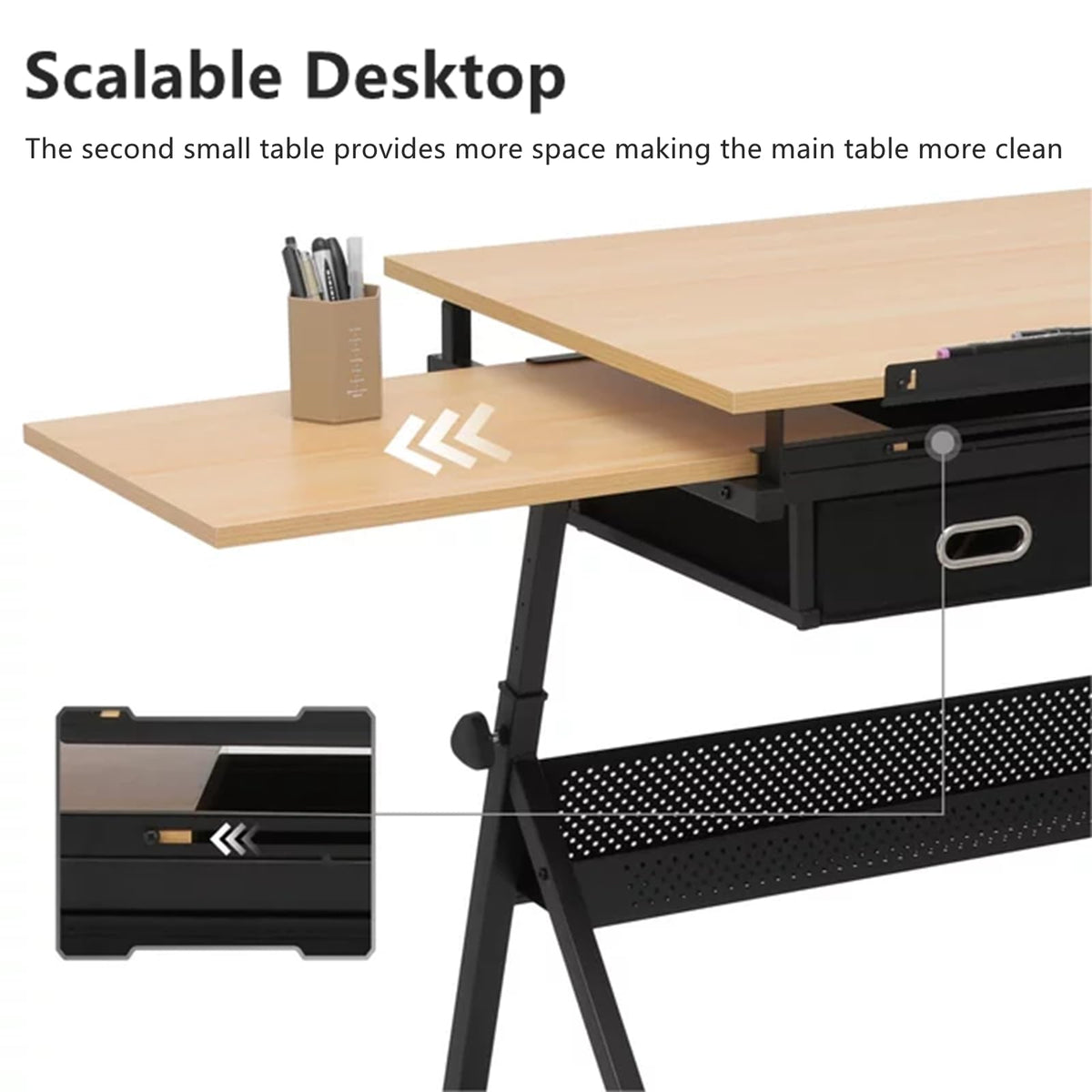 Drafting Table, Height Adjustable Art Table with Stool,T1-All White