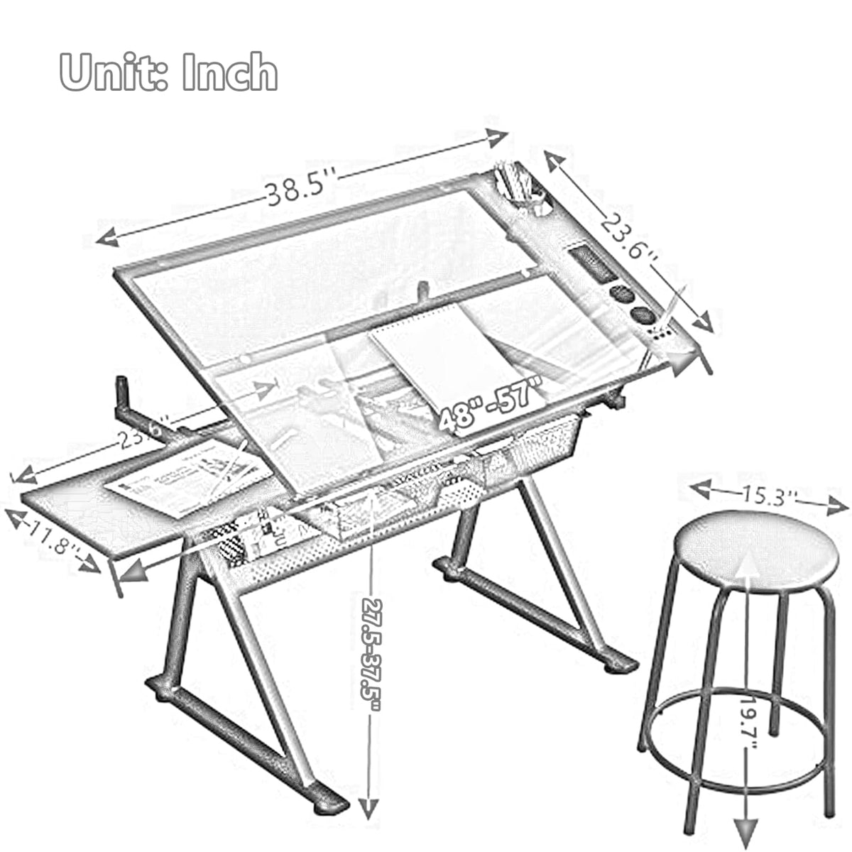 Drafting Table, Height Adjustable Art Tabe with Stool, Black
