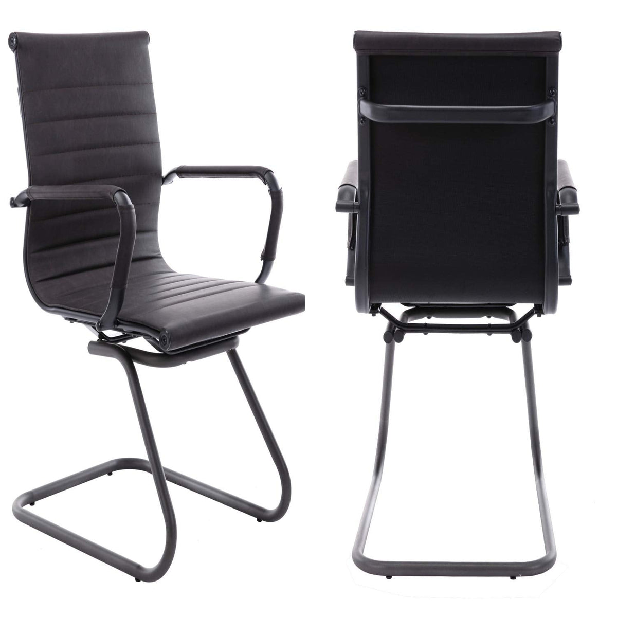Reception Chairs Leather Conference Guest Chair Heavy Duty Back Support Office Chair, Set of 2 (Navy)