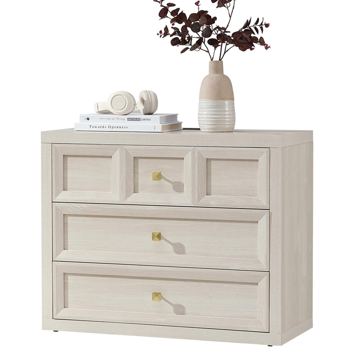 3 Drawers Nightstand Set of 2 W/Charging Station, 30.7" W King Size Bedside Table with 3 Drawers, Accent End Table W/Large Storage, Modern Wood Side Table for Bedroom,Office (2 Pieces, Gray Black)