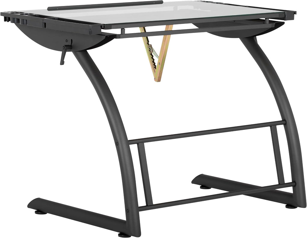SD Studio Designs Triflex Drawing Table, Sit to Stand Up Adjustable Office Home Computer Desk, 35.25" W X 23.5" D, Charcoal Black/Clear Glass