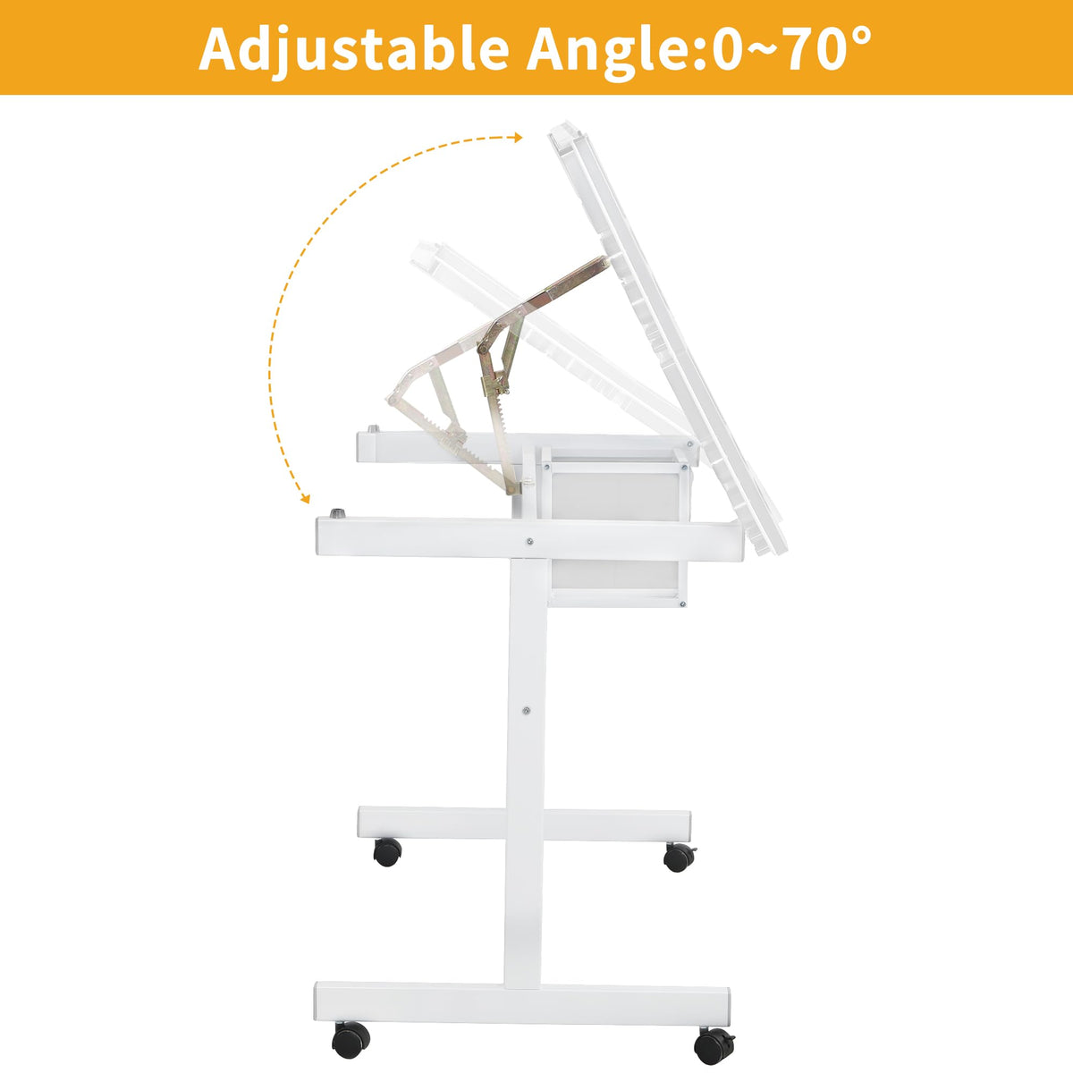 Adjustable Drafting Table with Stool, 0-75Â° Tilting Art Desk, White