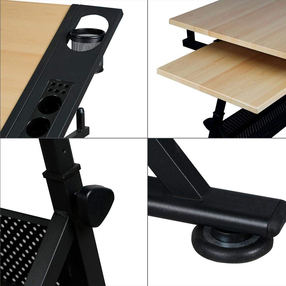 Yaheetech Adjustable Drafting Table Art Desk,Storage Drawers & Stool,White