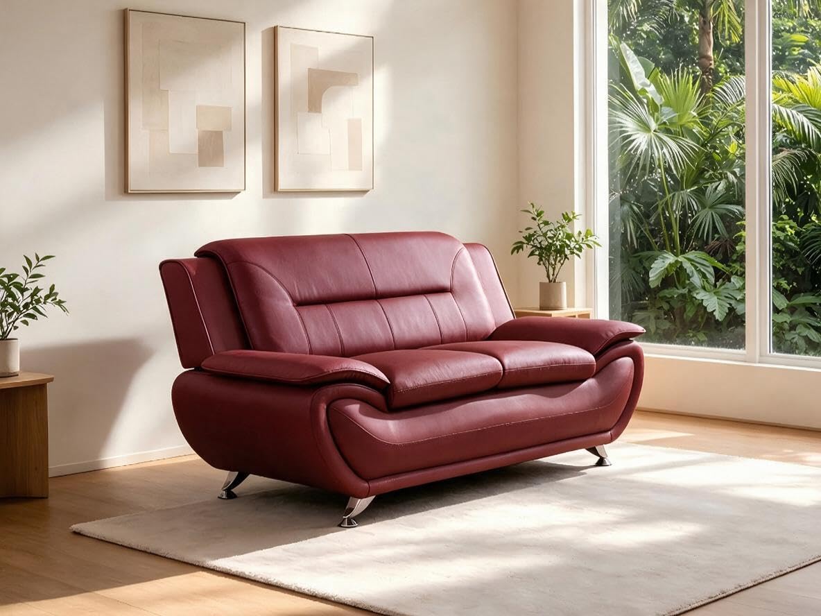 Creamy White Living Room Furniture Set, 2-Piece Modern Faux Leather Couches for Home, Living Room Sofa Sets, 3-Seater Sofa and Loveseat with Metal Feet, Couch Set for Bedroom, Hotel, Office