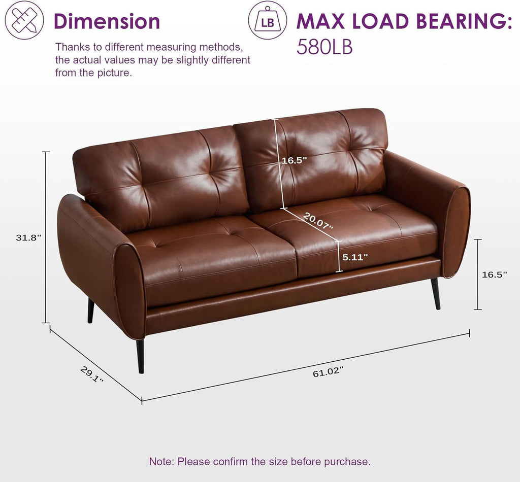 TYBOATLE 2 Piece Furniture Sets, Small Loveseat for Living Room, White Faux Leather Couch Mid Century Modern Tufted Mini Sofa Comfy Office 2 Seat Love Seat for Small Spaces Bedroom