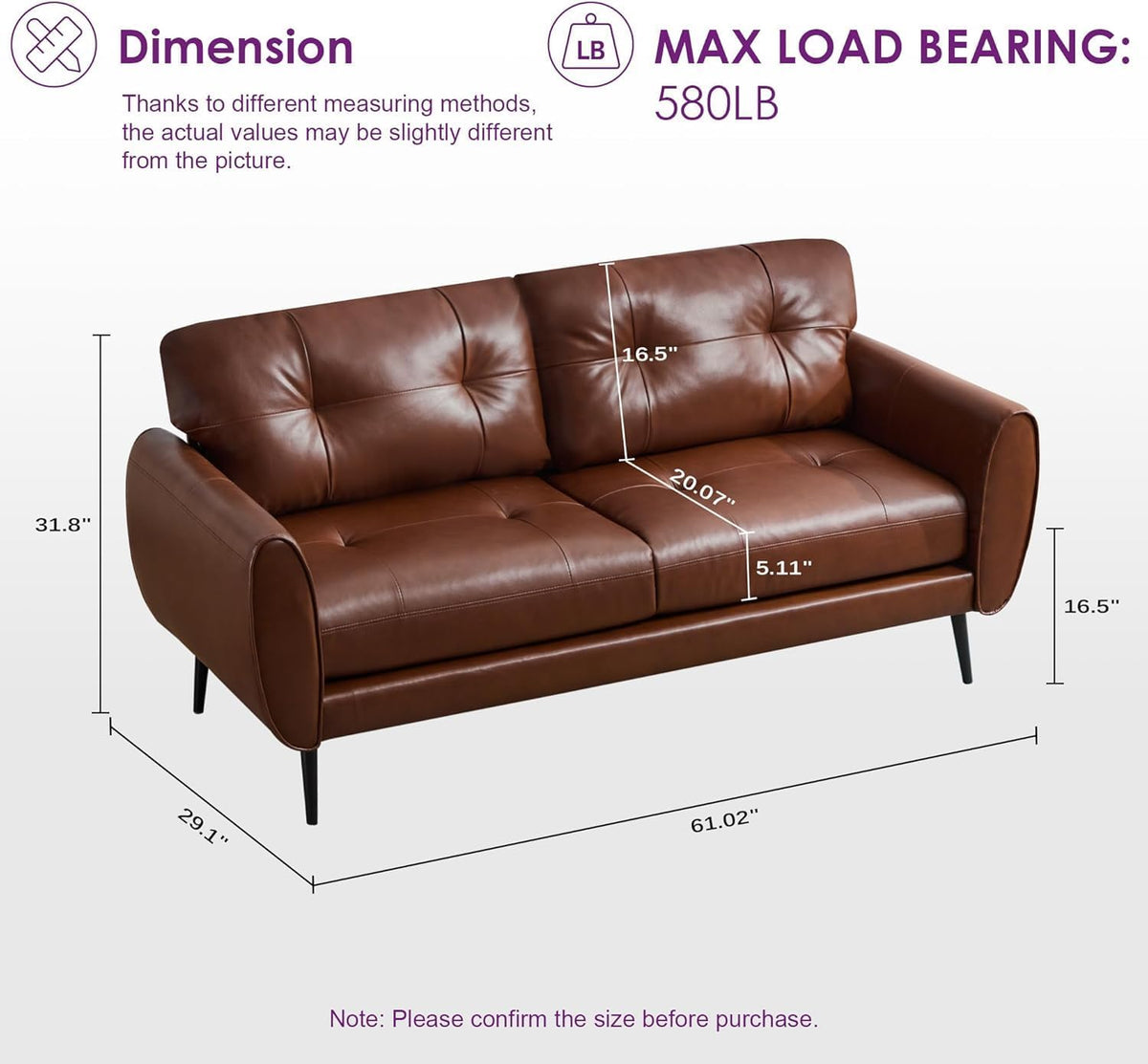 TYBOATLE 2 Piece Furniture Sets, Small Loveseat for Living Room, White Faux Leather Couch Mid Century Modern Tufted Mini Sofa Comfy Office 2 Seat Love Seat for Small Spaces Bedroom