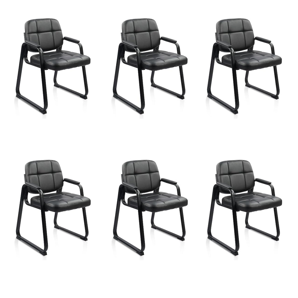 CLATINA Waiting Room Guest Chair with Bonded Leather Padded Arm Rest for Office Reception and Conference Desk Black with Sled Base Brown 1 Pack