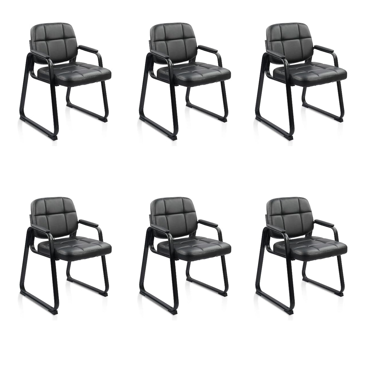 CLATINA Waiting Room Guest Chair with Bonded Leather Padded Arm Rest for Office Reception and Conference Desk Black with Sled Base Brown 1 Pack