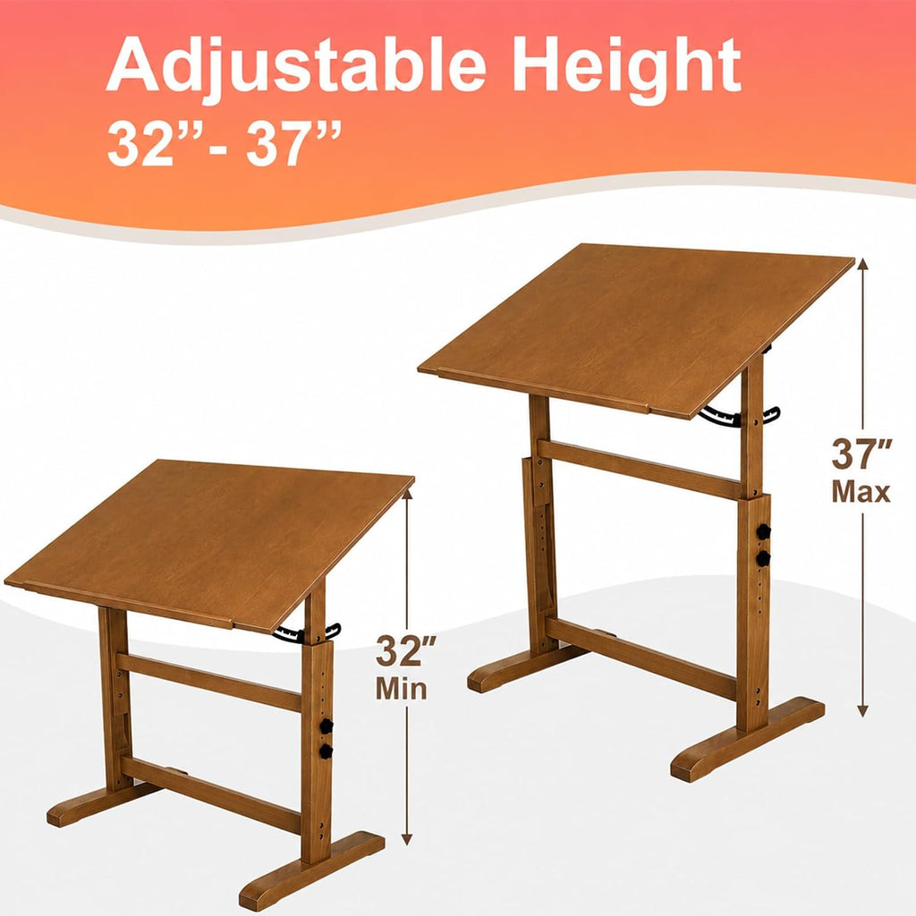 Falling in Art 30" x 42" Wooden Drafting Table and Stool Set, Walnut