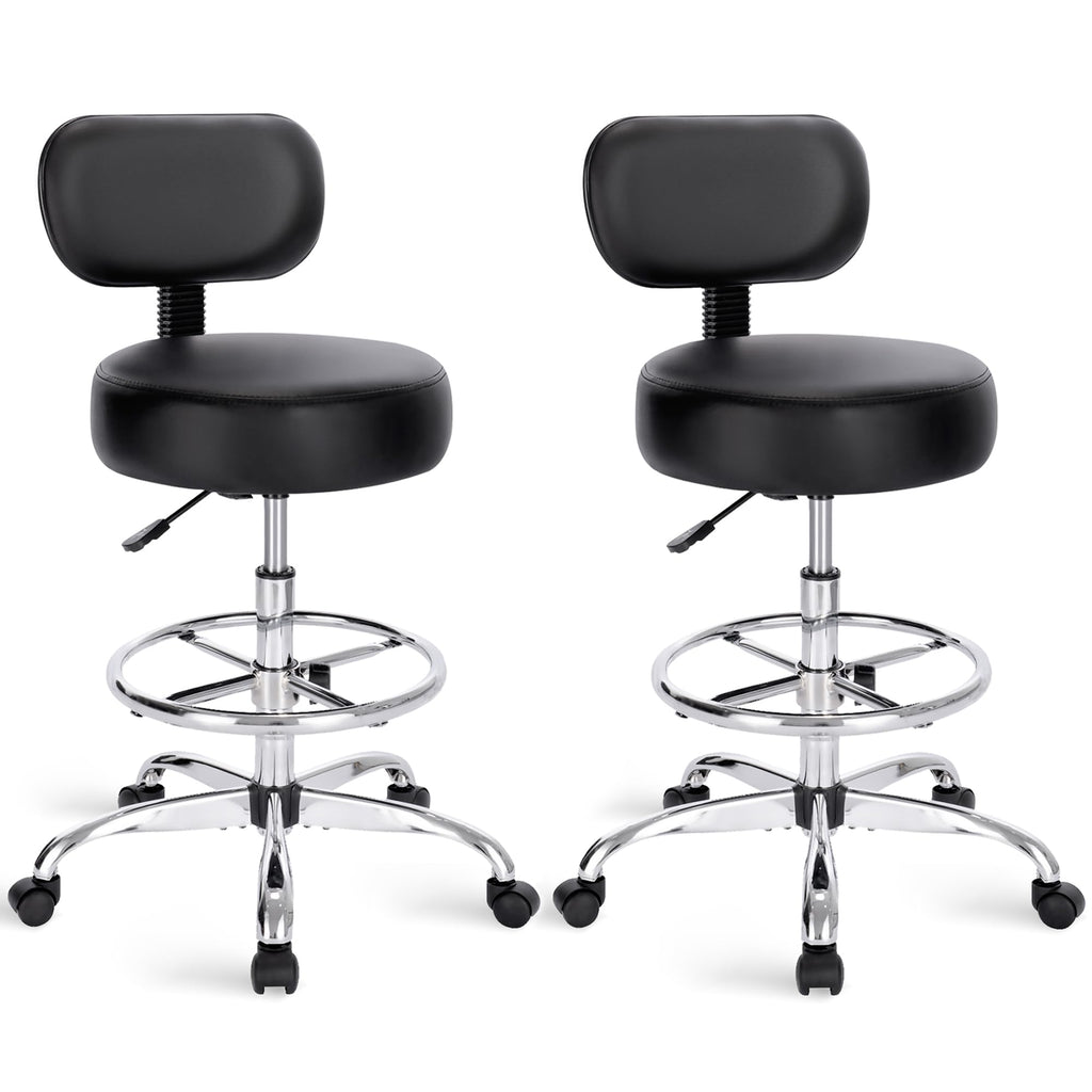 SUPERJARE Drafting Chair with Backrest, Adjustable Foot Rest Rolling Stool