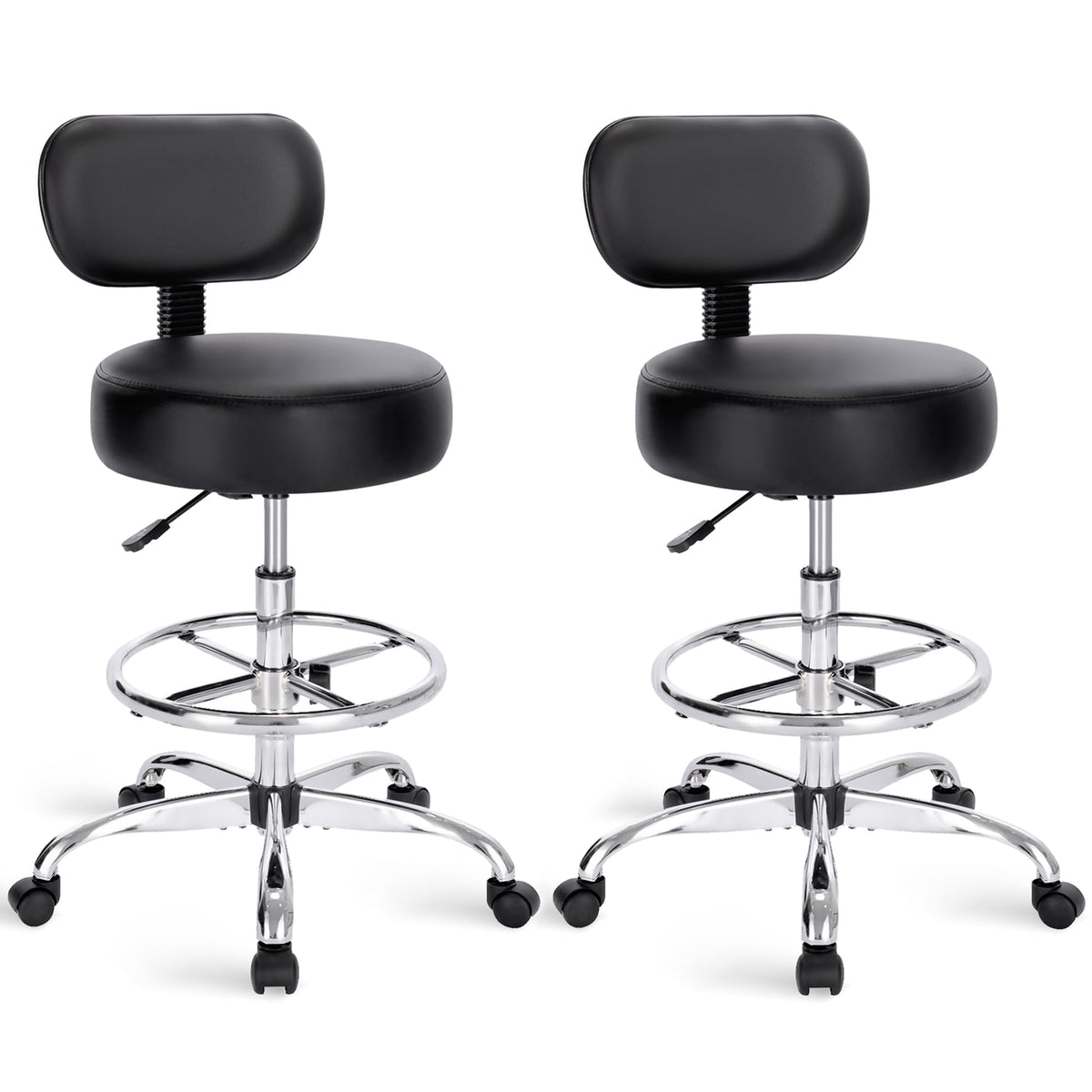 SUPERJARE Drafting Chair with Backrest, Adjustable Foot Rest Rolling Stool