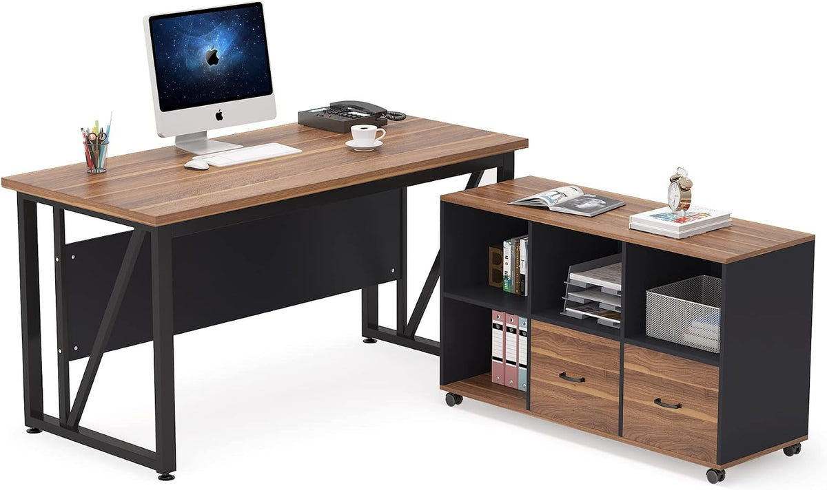 Tribesigns 55 inches Executive Desk and 43" lateral File Cabinet, L-Shaped Computer Desk Home Office Furniture with Drawers and Storage Shelves, Office Table with Cabinet