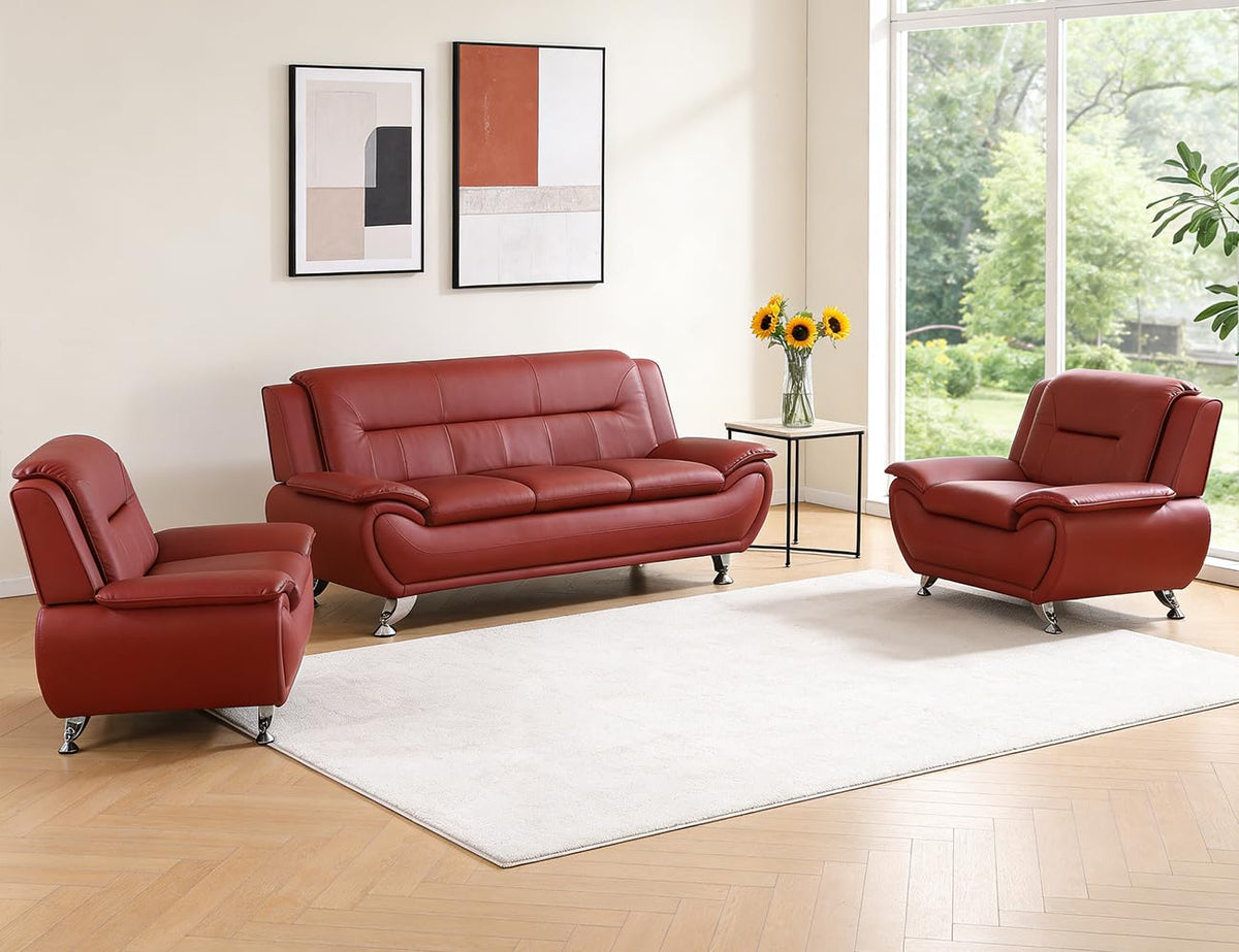 Leather Sectional Sofa Couches, Living Room Sofa and Loveseat Set, Faux Leather Couch and Loveseat Set for Office/Bedroom/Apartment, Cream
