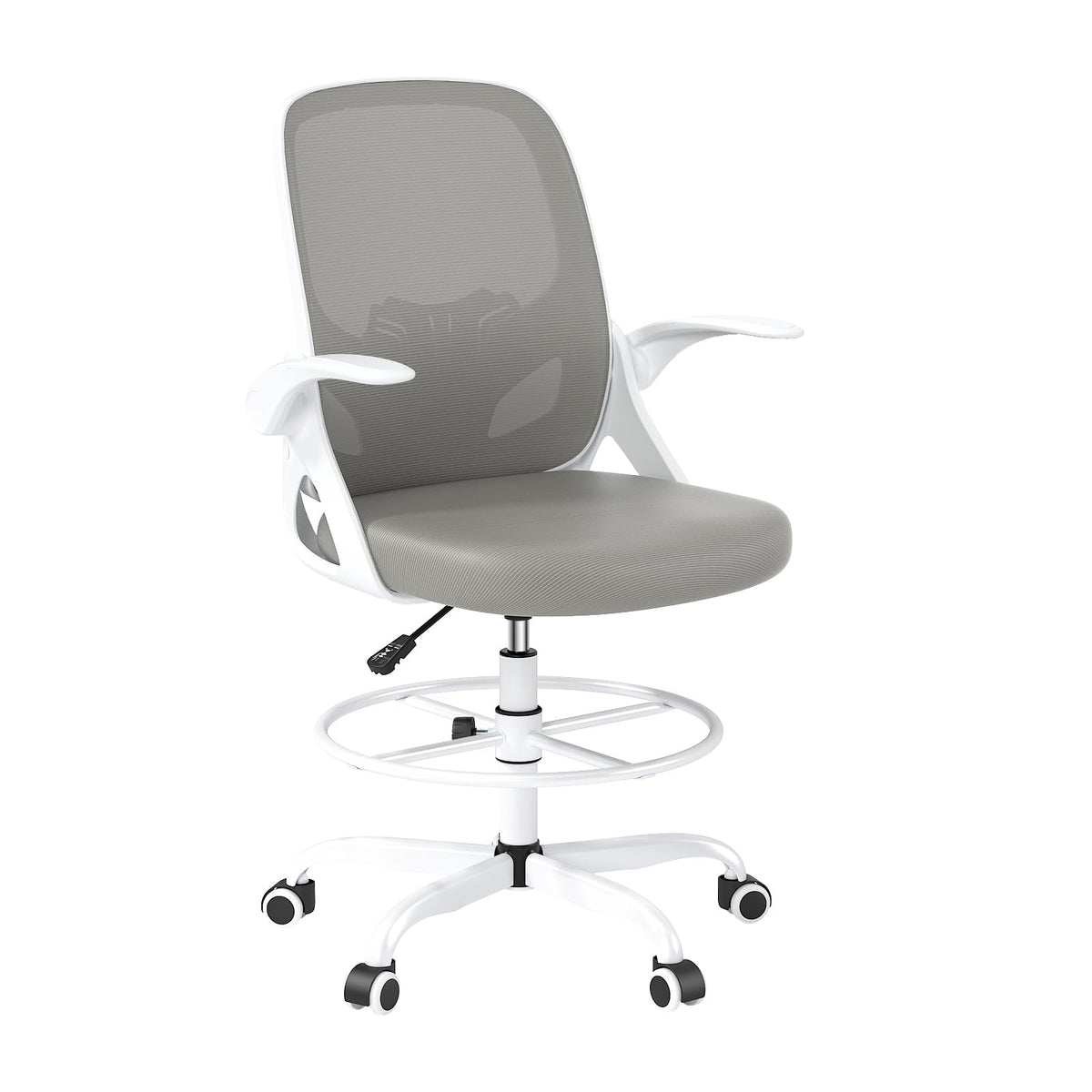 Kensaker Drafting Chair Tall Office Chair, Ergonomic Standing Desk Chair with Adjustable Foot Ring and Flip-up Armrests, Mesh Computer Chair for Art Studio, 300 LBS, Black