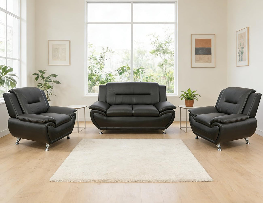 Leather Sectional Sofa Couches, Living Room Sofa and Loveseat Set, Faux Leather Couch and Loveseat Set for Office/Bedroom/Apartment, Cream